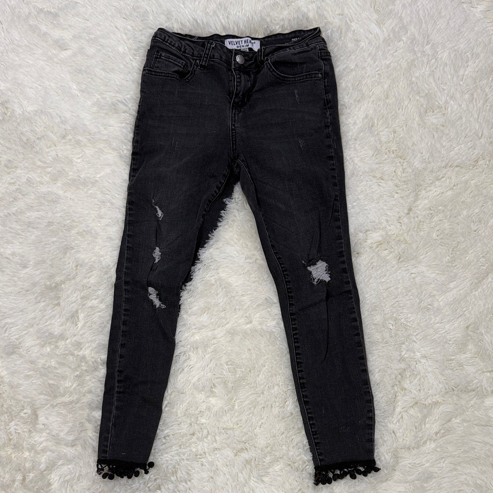 Velvet Heart Black Distressed Women's Jeans Size 25 Mid Rise Skinny Crop
